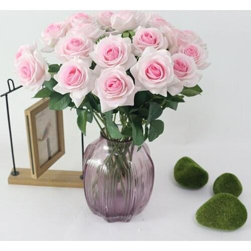 Rose artificial flowers real touch LaTeX rose flower fake roses branch wedding decor flower home table decoration accessories