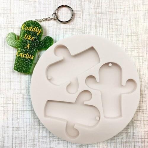 Glitter Pineapple/Cactus Shape Keychain Resin Mold Keyring Pendant Casting Silicone Mould DIY Crafts Jewelry Making Tool