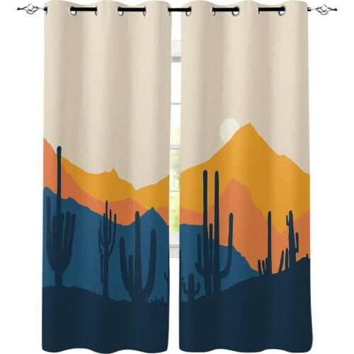 Cartoon Yellow Mountains Cactus Desert Sunset Window Curtains Living Room Kitchen Modern Home Decor Bedroom Treatment Drapes
