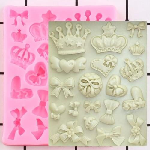 Crown Silicone Mold Bow Wedding Fondant Cake Decorating Tools Polymer Clay Candy Molds Cupcake Topper Chocolate Gumpaste Moulds