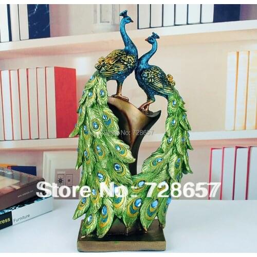 Traditional Chinese Peacock Couple Sculpture Lovers Peacock Statue Mascot Craft Ornament Wedding Decoration Valentines Day Gift