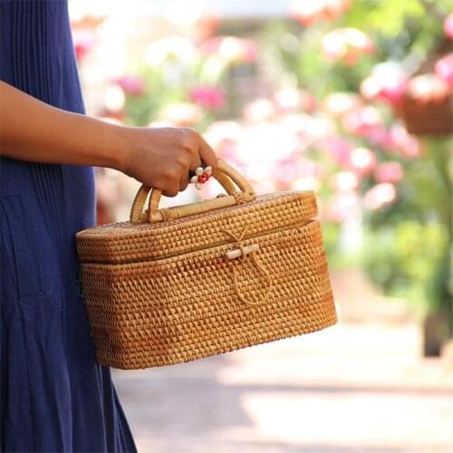 Vietnam Rattan Handbag Decorative Bag Tea Set Bag Hand-woven Women Retro Original Bag a6106