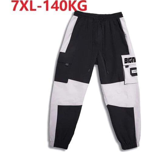 High quality summer men high street cargo pockets pants korea style patchwork pencil pants plus size 7XL dance thin letter pants