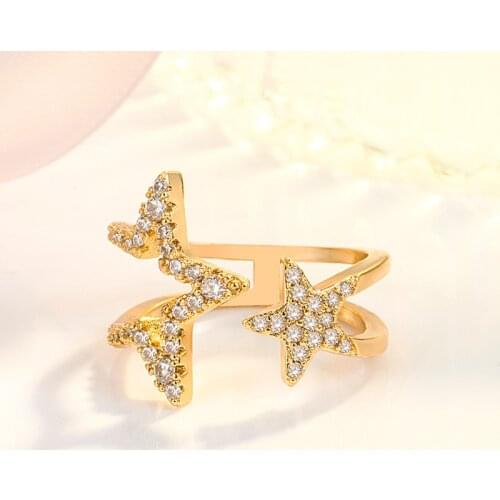 Cute Female Crystal Star Open Big Ring Rose Gold Silver Color Engagement Ring Luxury White Zircon Hollow Wedding Rings For Women