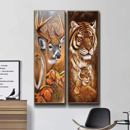 Giraffe Lion Tiger Elk Animal Art Canvas Posters and Prints Family Bedroom Living Room Decorative Painting Posters