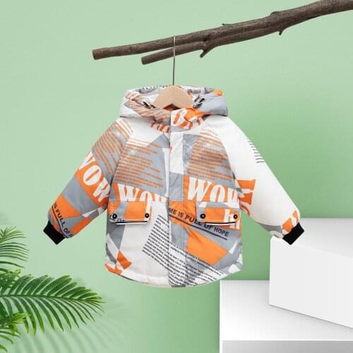 2021 boys and girls winter fashion new Korean version plus velvet thick down jacket childrens letter pattern simple warm cotton