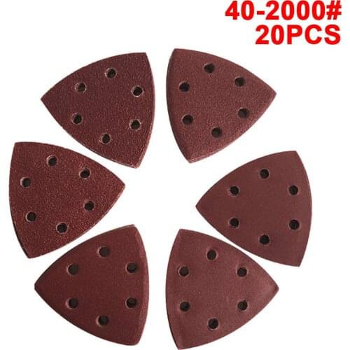 20pc Self-adhesive Sandpaper 6Hole Triangle Sanding Abrasive Hook Loop Sanding Discs for Random Orbital Sander Polishing 40-2000