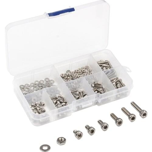 250Pcs Hex Socket Screws Bolts Nut M2.5 Stainless Steel Cap Head Screw Washers Fastener Assortment Kit Repair Tools Set