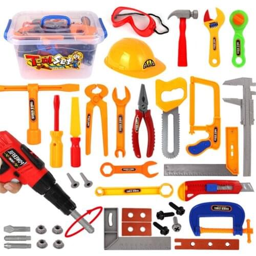37Pcs/set children simulation repair tools toolbox electric drill helmet set Boy Pretend Play mechanic maintenance tool box toy