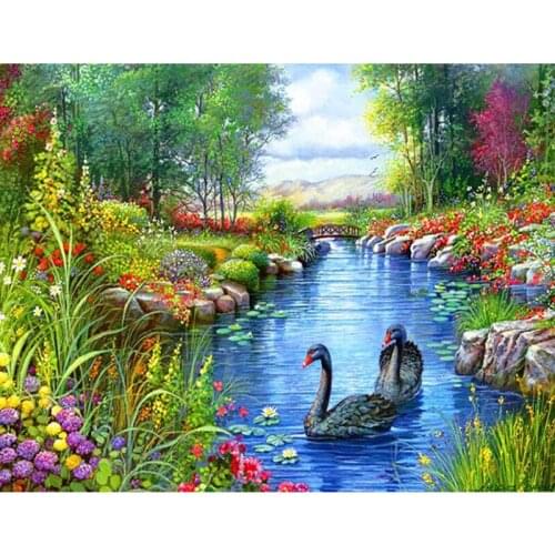 5d diy diamond painting cross stitch Swan Lake picture round drill diamond mosaic pattern diamond embroidery arts and crafts