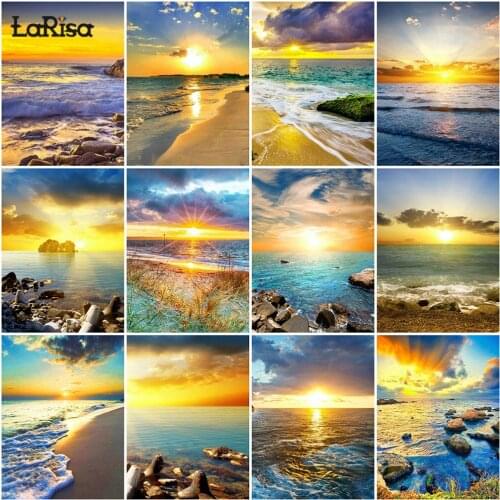 Sunset Diamond Embroidery Full Square Round Drill Diamond Painting Seaside Rhinestone Picture Landscape Wall Art Home Decoration