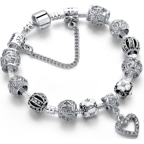 ATTRACTTO Unique Silver Heart&Snowflake Bracelets&Bangles For Women Jewelry Crystal Bracelet Charms Flower Bracelet SBR190317