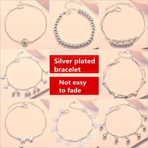 Silver-plate Double Layers Stars Beads Bracelets For Women Elegant Chain Charm Bracelet Birthday Party Gift