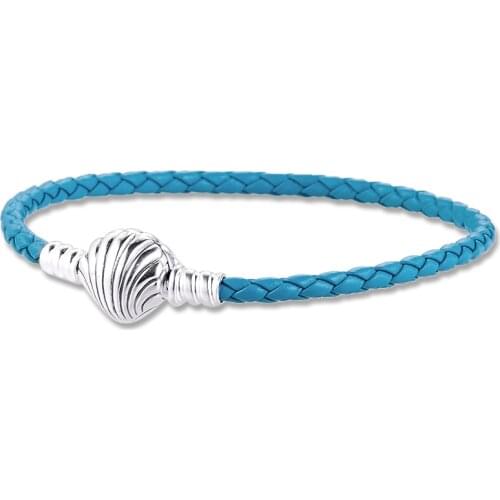 CKK Bracelet Seashell Blue Leather Bracelets Women Pulseira Feminina Masculina Pulseras Mujer Silver 925 Sterling jewelry
