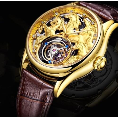 AESOP Chinese Style Horse Pattern Tourbillon Mechanical Men Watches Success Implication Business Sapphire Watch For Men