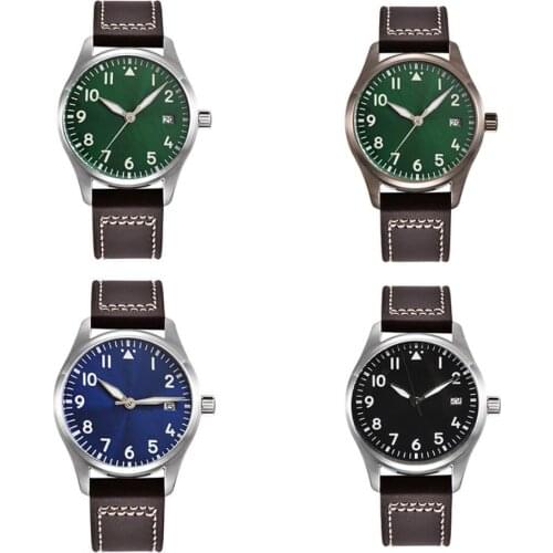 CORGEUT 40mm Pilot Military Mens Watches Simple Style Mechanical Vintage Leather Strap Seagull Waterproof Luminous Wristwatch