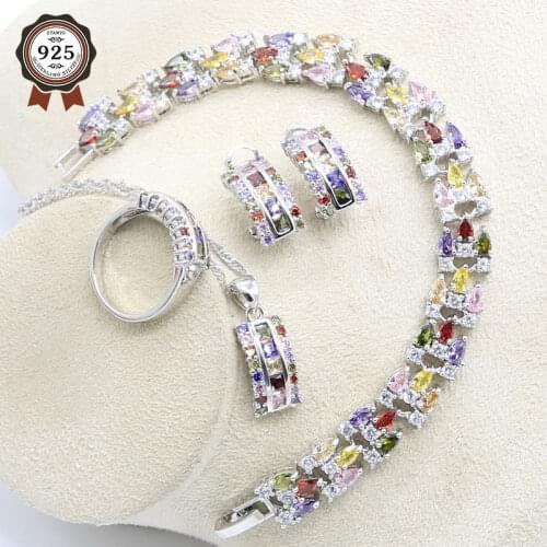 Cubic Zirconia Bridal Jewelry Sets Silver Color Jewelry Stone Earrings For Women Necklace Pendant Bracelets Rings Set