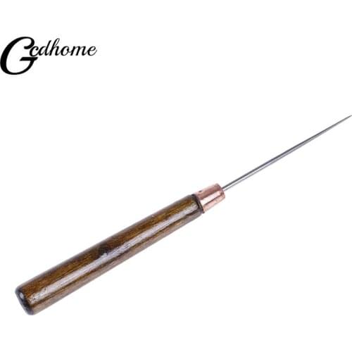 Awl Hand Stitching Taper Leathercraft Needle Tool Kit Sewing Wood Handle Drillable Awl Round Solid Tool for Leather Craft