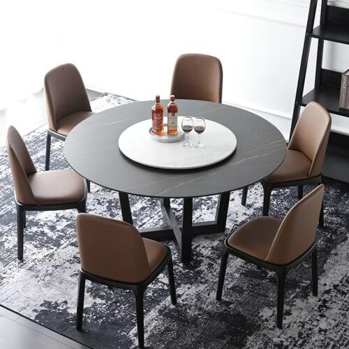 Rock board nordic solid wood round dining table with turntable modern minimalist chair combination household dining table