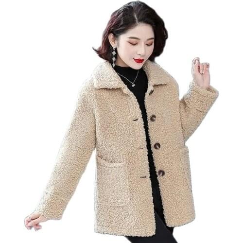 Womens Jackets 2021 Winter New Fashion Thicken Warm Woolen Coats Casual Lapel Female Outerwear Cardigan Plus Velvet Ladies Top