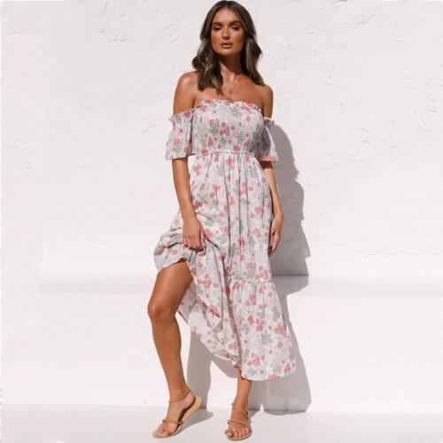 Summer Dress Women Off Shoulder Backless Floral Print Boho Maxi Dresses Femme Robe Strapless Chest Wrap Dress For Woman Vestidos