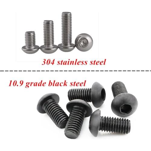 M2 M2.5 M3 M4 M5 M6 M8 A2/304 stainless steel Round Hex socket Button head allen bolt screw or black 10.9 grade