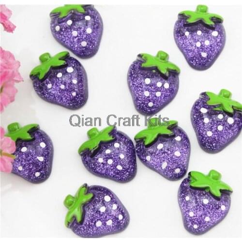 Set of 75pcs purple polka dot strawberries resin glitter cabochons (29x26x10mm) Cell phone decor, hair accessory DIY sz0996