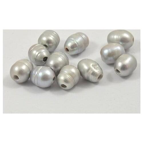 New Arrival Large Hole 2.5mm Rare Grey Color Rice Freshwater Pearl 10mmx12mm Natural Gemstone Beads DIY Handmade Fine Jewelry