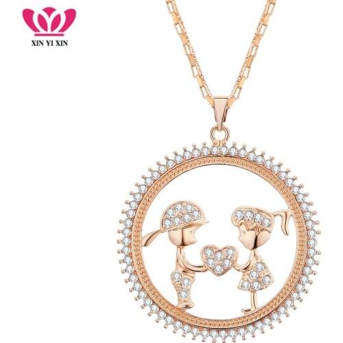 Round Boys and Girls Couple Pendant Necklaces Jewelry For Women Fashion Gold Round Crystal Multi Layers Necklace Long Accessory
