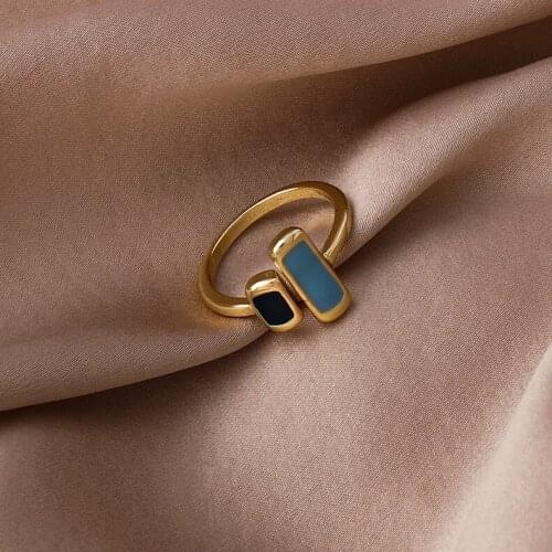 QiLuxy Korean Gold Color Enamel Opening Rings for Women Fashion Adjustable Color Block Rings Party Jewelry