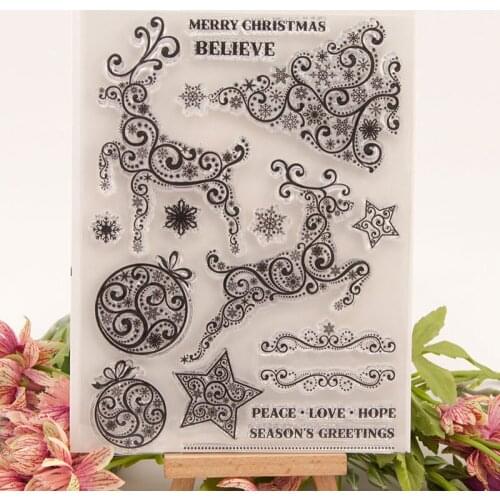 Christmas Deer Lace Clear Stamps For DIY Scrapbooking/Card Making/Album Decorative Rubber Stamp Crafts