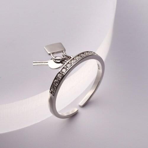 Silvology 925 Sterling Silver Lock Key Rings Ladies Glossy Shine Zircon Element Creative Open Rings 2021 Festival Jewelry Gift