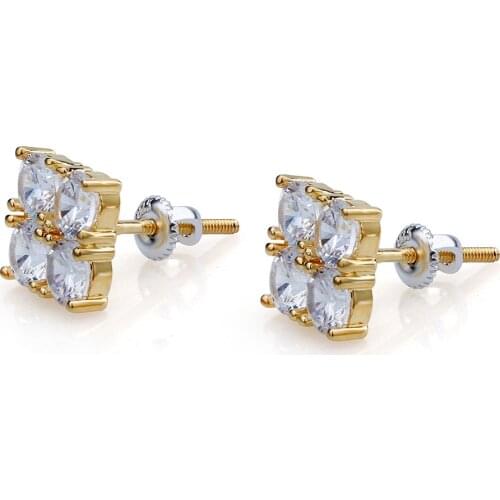 DNSCHIC European and American hip-hop style exaggerated personality square 2*2 large zircon earrings jewelry hiphop earrings