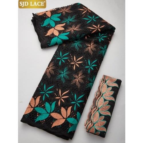 SJD LACE Swiss Voile Lace With Stones African Lace Fabric 5Yards+2Yards Handmade Embroiderey Dubai Laces For Wedding Dress A1929