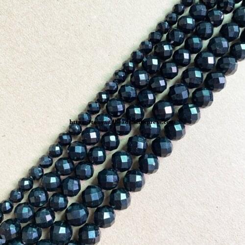 2lots more 10% off ! Semi-precious Stone Diamond Cuts Faceted AA Quality Black Tourmaline 7" Round Loose Beads 6 8 10mm