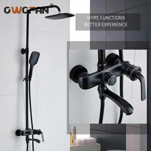 Modern Bathroom Rainfall Black Shower Faucet Set Chrome Mixer Water Taps With Hand Shower Head Wall Mounted Shower Set R45-506