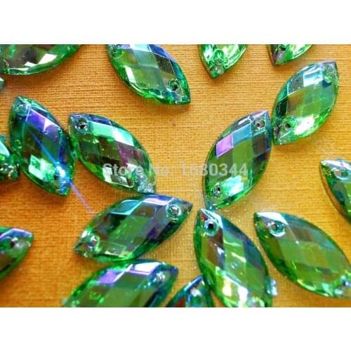 Diamond 6*12mm Navette shape flatback rhinestones Green AB colour crystal gemstones strass hand sewing for dress 200pcs/lot