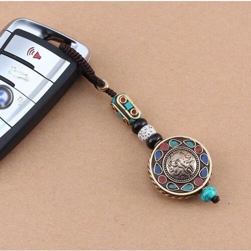 Tibetan Buddha Pendant Keychain Keyring Om Ohm Aum Buddhist Mantra Sign Yoga Charm Car Key Chain For Women Nepal Ethnic Jewelr