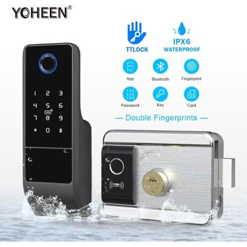 Waterproof Bluetooth TTLock App Electric Smart Fingerprint Rim Door Lock For Outdoor Gate Front Door