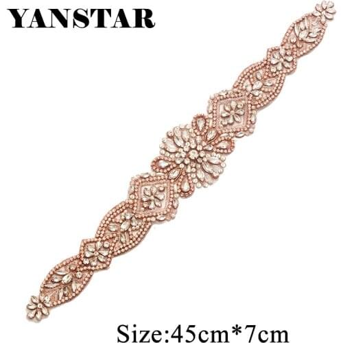 YANSTAR (30pcs) Wholesale Rhinestones Appliques Accessory Sew On Bridal Sashes Clear Rose Gold Rhinestones YS828