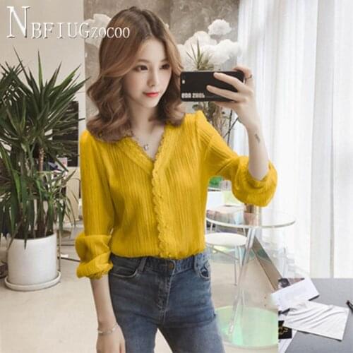 2020 New Spring Korean V Neck Women Blouse Fashion Long Sleeve Female Blouses