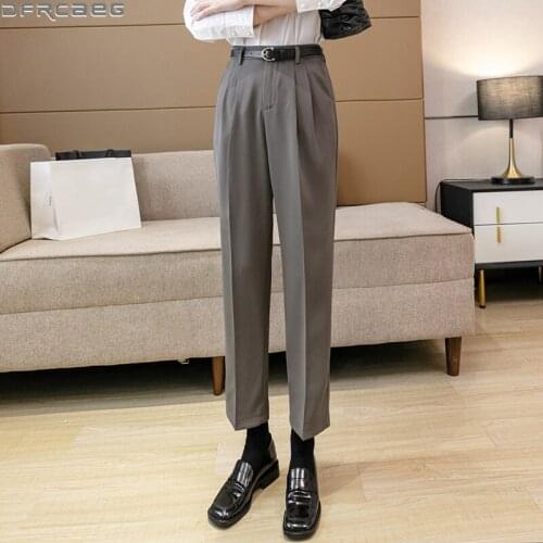New 2021 Autumn High Waist Pants Women Korean Elegant OL Suits Pants Female With Belt Solid Loose Harem Trousers Khaki Black