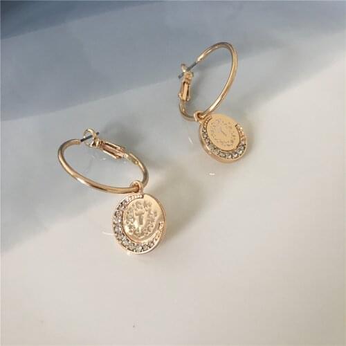 Casual Gold Color Plating Star Moon Letter Filigree Thin Plate Decorated Round Charm Hoop Earrings For Women Lovely Chic ER