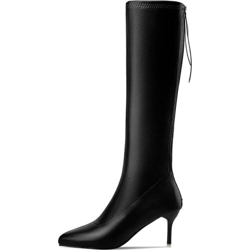 Winter for woman new fashion sexy Pointed toe Back zipper Pure color clear heels boots Knee high boots Stilettos heels 35-40