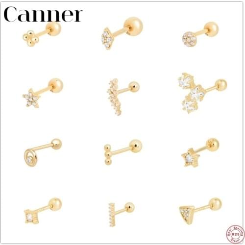 Canner 1Pair 925 Sterling Silver Stud Earrings For Women Fine Jewelry Helix Cute Small Piercing Cartilage Earrings pendientes W5