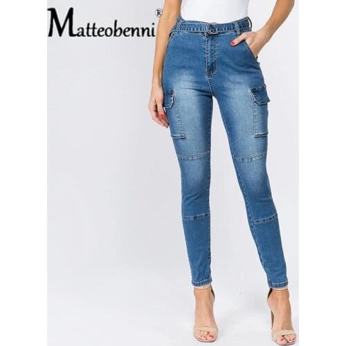 Women Vintage Jeans High Waist Belt Stretch Skinny Denim Female Tassel Pencil Pant Slim Trouser Casual Zipper Push Up Pants 2020