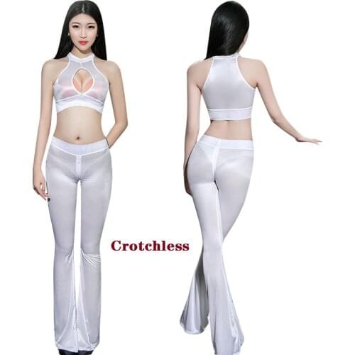Women Hot Porn Open Crotch Jumpsuit For Sex High Elastic Persective Bodysuit Sexy Bottom Transparent Erotic Pants Crotchless