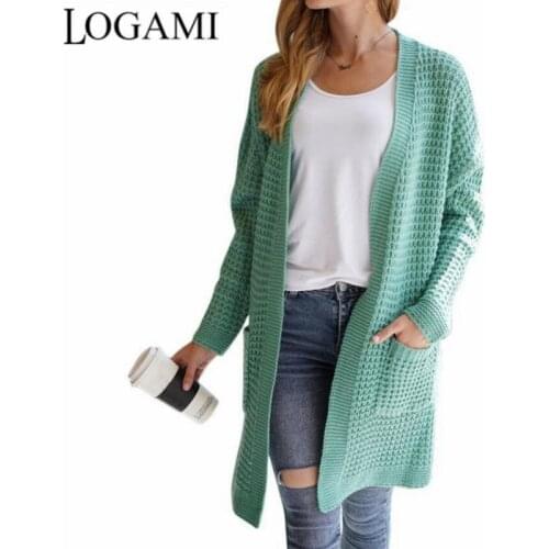 LOGAMI womens knitted cardigan sweater 2021 fashion striped Patchwork sweaters for women ladies