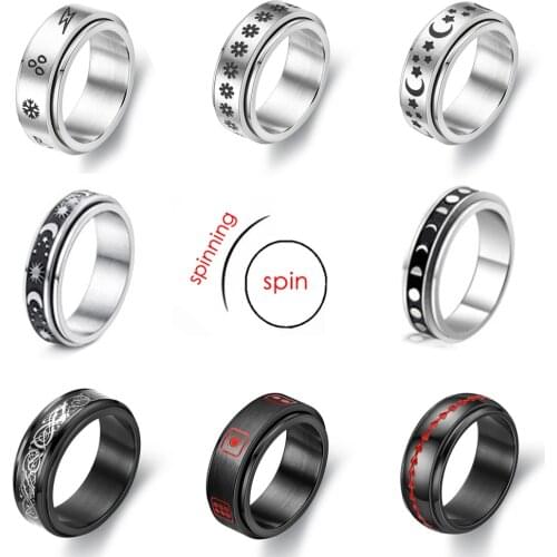 ZHOUYANG Titanium Steel Anxiety Rings For Women Moon And Star Spinning Fidgets Ring Accessories Spinner Jewelry Wholesale KAR002