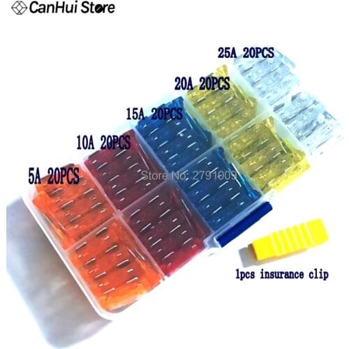 100pcs Medium Car Fuse 5A 10A 15A 20A 25A Amp With Clip Plastic Box Assortment Auto Blade Fuses Set Vehicle Truck SUV Auto Fuse